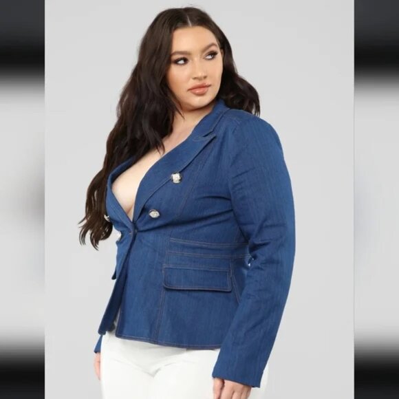 NWT! FASHION NOVA 'Having Fun' Denim Blazer Blue Jeans Jacket - Picture 5 of 10